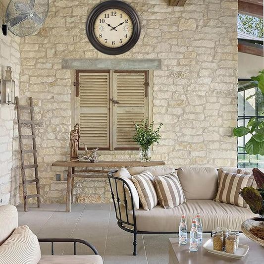 Large Outdoor Clock with Thermometer & Hygrometer – 18 Inch Bronze Vintage Farmhouse Decor Waterproof Wall Clock for Patio, Garden, Pool, Backyard