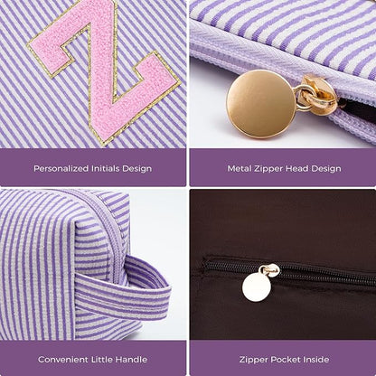 Personalized Makeup Bag for Women Girls - Fashion Cosmetic Bag Trendy Travel Toiletry Bag with Initials Letter - Teen Gifts - Lavender,Z