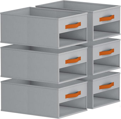 Homsorout Drawer Organizers and Storage - 6 Pack Foldable Pants Organizer with Clear Window & Handles, Fabric Closet Organizer for Clothes, Jeans, Sweaters, Towels, T-shirt, Scarf (Grey)