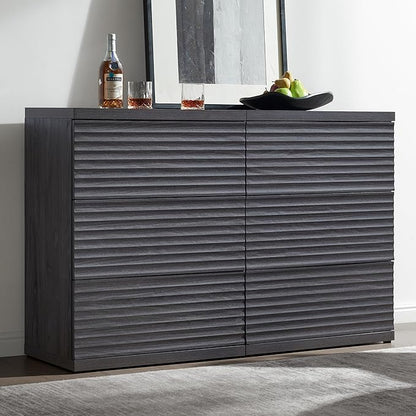 SICOTAS Fluted Sideboard Buffet Cabinet with Storage, Modern Credenza Storage Cabinet with 3 Larger Drawers, 2-Piece Media Console Mid Century Coffee Bar Table for Entryway Kitchen, Dark Grey Alder