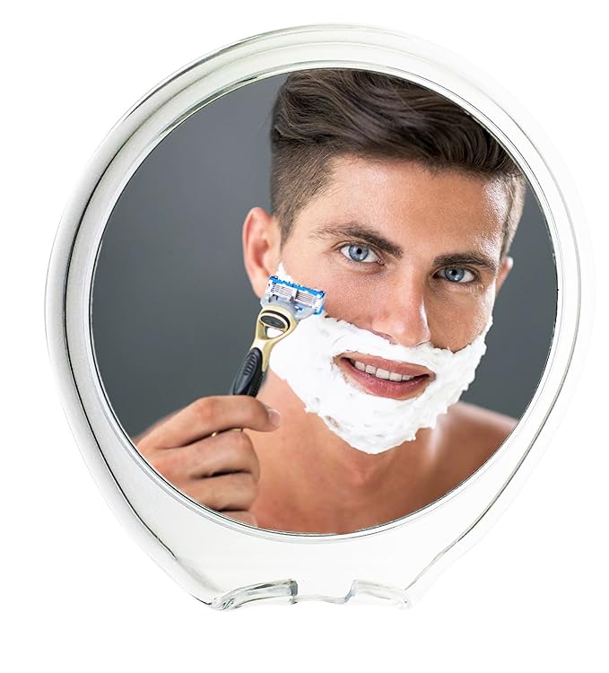 JiBen Fogless Shower Mirror with Power Locking Suction Cup, Built-in Razor Hook and 360 Degree Rotating Adjustable Arm, Personal Fog Free Bathroom Shaving Mirror (Clear)