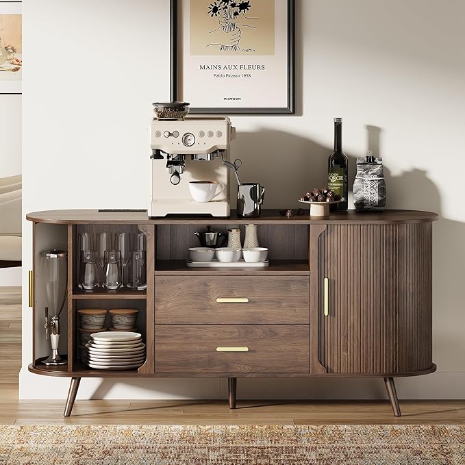 60" Sideboard Buffet Cabinet with Storage, Sliding Door & Adjustable Shelf, Modern Accent Sideboard Coffee Bar Console Table for Kitchen, Entryway and Living Room