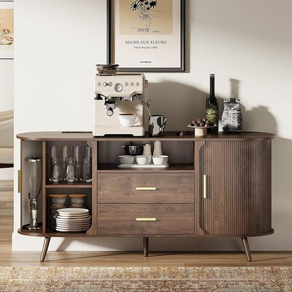 60" Sideboard Buffet Cabinet with Storage, Sliding Door & Adjustable Shelf, Modern Accent Sideboard Coffee Bar Console Table for Kitchen, Entryway and Living Room