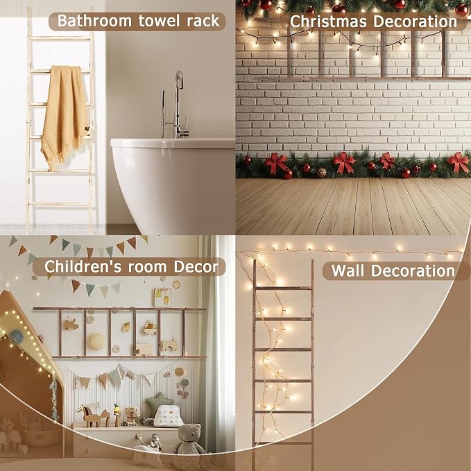 Blanket Ladder for the Living Room 6-Tier, Wooden Decorative Quilt Holder for Bed room, Wall-Leaning Towel Rack for Bathroom，Rustic Farmhouse Ladders for Display. (Dark Brown)