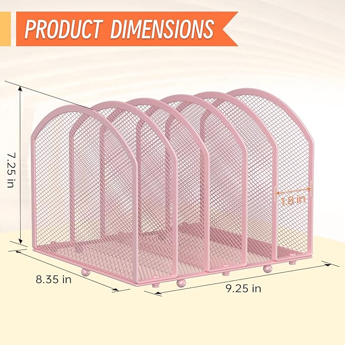 Desk File Organizer 5 Sections Desktop Organizer File Sorter Office Organization File Folder Holder for Office School & Classroom (Pink, 5 Section - 1Pack)