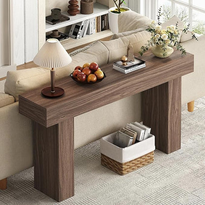 63 Inch Long Console Table for Entryway, Farmhouse Wood Rectangular Sofa Table Behind Couch Table, Narrow Entryway Table for Living Room, Entrance, Hallway, Foyer, Easy Assembly (Brown)