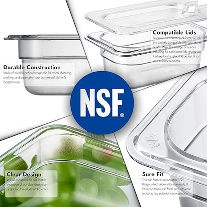 CURTA 6 Pack NSF Food Pans, 1/9 Size 2 1/2 Inch Deep, Commercial Polycarbonate Plastic Clear Freezer-Safe