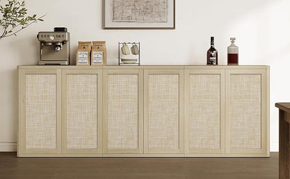 SICOTAS Rattan Buffet Sideboard - 95" Boho Farmhouse Coffee Bar Console Cabinet, Modular Credenza Stand with Storage & Adjustable Shelves for Living Room, Kitchen, Entryway, 3 PCS