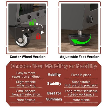 3D Printer Stand with Foldable Desktop & Fabric Drawer – Compact Rolling 3-Tier 3D Printer Table with Power Outlet & X-Bracket Stability for Small Spaces, Home, Workshop