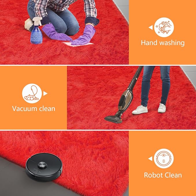 Shag Runner Rug for Bedroom Living Room 2x6 Upgrade Non-Slip Fluffy Soft Bedside Rugs,Red Shaggy Carpet for Livingroom Dorm Home Decor Aesthetic