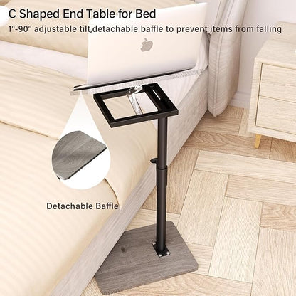Sofa Armrest Tray Table for Couch - 360° Swivel Height Adjustable End for Small Spaces, Snack Side Table for Bed or Chair with Phone & Tablet Slot (Gray,Angle Adjustable)