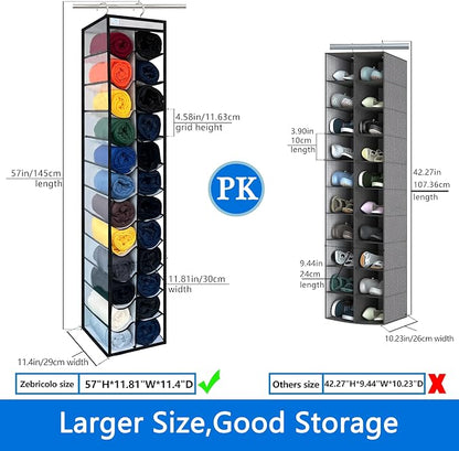 Legging Organizer for Closet Hanging, Legging Storage Bag Can Holds 24 Leggings Jeans or Shirts, Heavy Duty Metal Hooks for Over Door Storage, Wardrobe Clothes Storage - Black/White