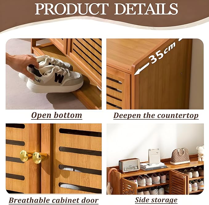qeknxks7-Tier Bamboo Shoe Cabinet，Shoe Storage Cabinet with Doors, 36-40 Pairs Freestanding Shoes Cabinet Organizer, Large Shoe Cabinet for Entryway, Hallway, Living Room