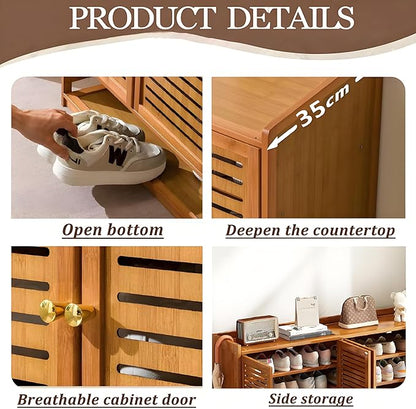 qeknxks7-Tier Bamboo Shoe Cabinet，Shoe Storage Cabinet with Doors, 36-40 Pairs Freestanding Shoes Cabinet Organizer, Large Shoe Cabinet for Entryway, Hallway, Living Room