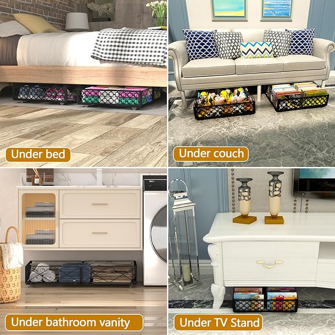NADAMOO Under Bed Storage with Wheels, 1 Pack Rolling Under Bed Storage Containers, Foldable Metal Under the Bed Organizer Bins for Bedroom Clothes Shoes Blankets