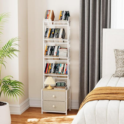 CD Storage Rack with Drawers, 5-Tier Media Organizer DVD Storage Shelf, Large Capacity for CD/DVD, Books & Games, Ideal for Living Room & Home Office, 15.7×11.8×58.7Inches