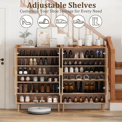 Shoe Cabinet with Doors, 6-Tier Shoe Storage Cabinet with Adjustable Shelves,Freestanding Shoes Rack Shoe Storage Organizer for Entryway, Hallway, Closet (Natural)