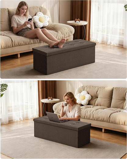 GLAXYFUR 43 Inches Folding Storage Ottoman Bench, Storage Chest, Footrest for Entryway, Living Room, Holds up to 660 lb, Brown