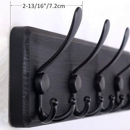 WEBI Coat Rack Wall Mount,Coat Hooks Wall Mounted Rustic,16" Hole to Hole,Large Coat Hanger Wall,Wood Hook Rack,5 Triple Hooks for Hanging Coats,Jacket,Clothes,Farmhouse,Black