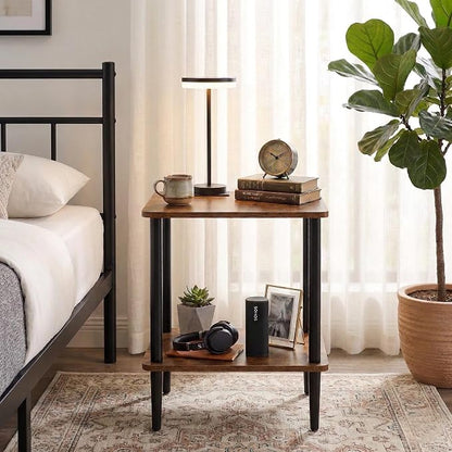 FORAOFUR End Table with Charge Station, Small End Tables Living Room, Nightstand with 2 Tier Storage Shelves for Small Spaces, Living Room, Bedroom, Sofa End Table Rustic Brown