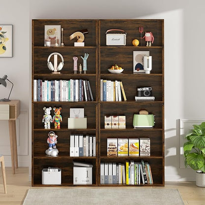 Vongrasig 6-Tier Open Bookcase and Bookshelf, Floor Standing Wood Display Storage Shelves 71 Inch Tall Bookcase Home Decor Furniture for Home Office, Living Room, Bed Room, Rustic Brown