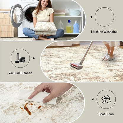6x9 Area Rugs Washable Rug: Large Modern Abstract Living Room Rug Soft Anti-Skid Thin Carpet Indoor Floor Non-Shedding Carpets for Bedroom Dining Room Farmhouse Nursery Home Office Beige Grey