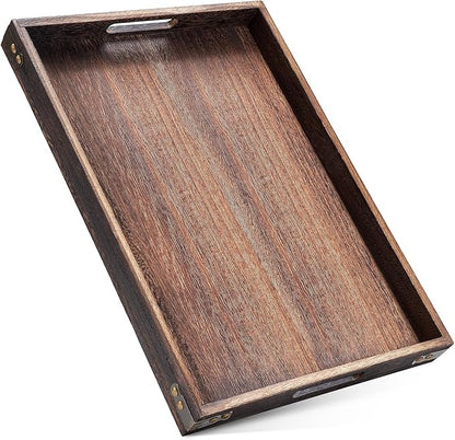Serving Trays for Party-17In Large Serving Tray with Handles,Wooden Coffee Table Tray&Charcuterie Boards,Serving Platter for Breakfast in Bed Tray,Decorative Rectangular Tray for Ottoman/BBQ/Kitchen
