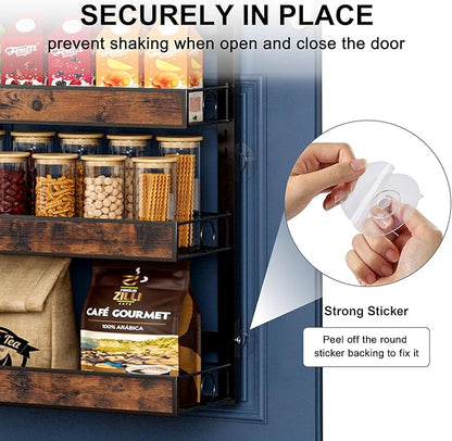 6 Tier Over The Door Pantry Orangizer 2 IN 1 Wall Mounted or Hanging Spice Rack with Adjustable Wood Basket,Heavy Duty Seasoning Storage Shelf for Kitchen Pantry and Bathroom