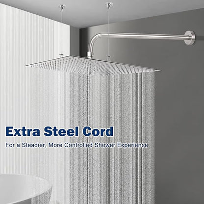 NearMoon Rain Shower Head, High Flow Stainless Steel Square Rainfall Shower, Waterfall Bath Shower Body Covering, Ceiling or Wall Mount (16 Inch, Brushed Nickel)