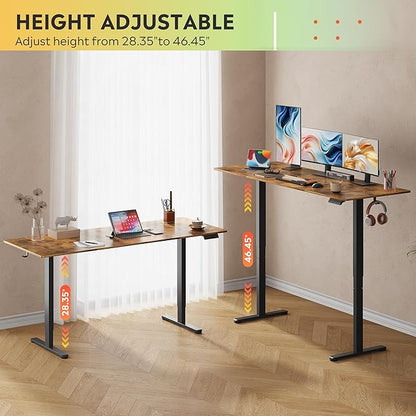 DEVAISE 71 * 28 Inches Electric Standing Desk, Dual Motors for Quite Adjustment，3 Memory Preset Adjustable Stand up Desk, Computer Desk Sit to Stand Desk for Home Office (Rustic Brown)