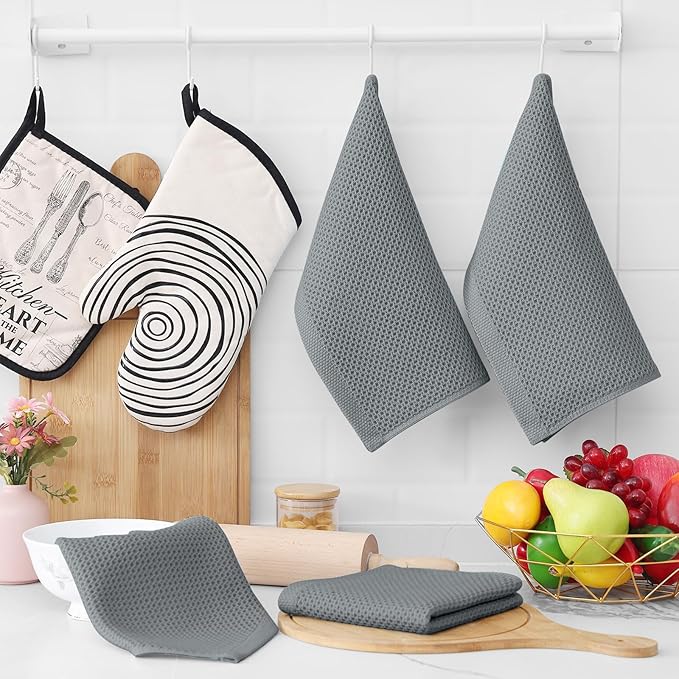Homaxy 100% Cotton Waffle Weave Kitchen Dish Cloths, Ultra Soft Absorbent Quick Drying Dish Towels, 12 x 12 Inches, 18-Pack, Grey