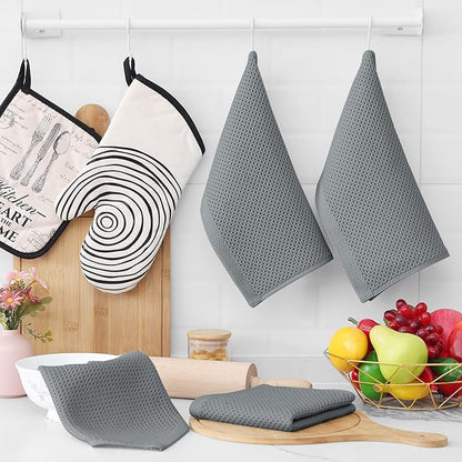 Homaxy 100% Cotton Waffle Weave Kitchen Dish Cloths, Ultra Soft Absorbent Quick Drying Dish Towels, 12 x 12 Inches, 18-Pack, Grey