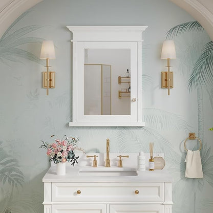 WELLFOR 26"x 32" Bathroom Medicine Cabinet with 3-Tier Adjustable Glass Shelves, Recessed Solid Wood Medicine Cabinet with Mirrors and Soft-Close Door