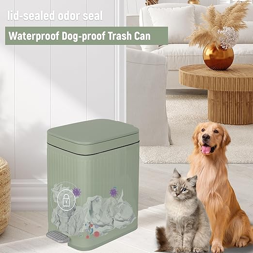 rejomiik Small Bathroom Trash Can with Lid Slim Soft Close Garbage Can Step Wastebasket Container Trash Bin for Office Bedroom Kitchen Living Room (1.9 Gallon Light Green)