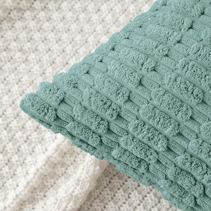 MIULEE Pack of 2 Corduroy Decorative Throw Pillow Covers 20x20 Inch Soft Boho Striped Pillow Covers Modern Farmhouse Home Decor for Summer Sofa Living Room Couch Bed Teal Green