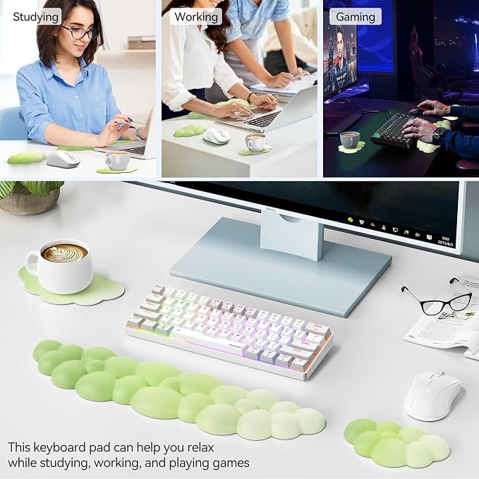 TECKNET Cloud Keyboard Wrist Rest Set, Cloud Wrist Rest with Non-Slip Base, PU Leather Wrist Pad for Keyboard with Ergonomic Memory Foam for Computer Laptop Office Gaming & Pain Relief, Gradient Green
