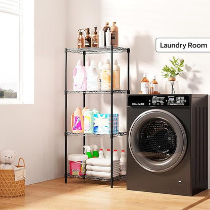 M MZG 4 Tiers Shelf Metal Storage Shelves Wire Rack Closet Organizers with Wheel for Garage Kitchen Bathroom Laundry Black 11.8" D x 17.7" W x 41.9" H