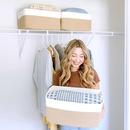 NaturalCozy Storage Baskets 16.8”x13”x7.6” Cotton Rope Woven Baskets for Organizing 3-Pack | Toy Storage Bins | Basket for Shelves, Laundry, Blanket, Clothes, Closet, Kitchen, Bathroom, Gifts