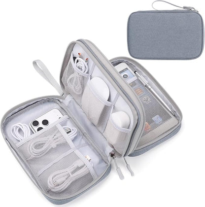 FYY Electronic Organizer, Large Travel Cable Organizer Bag Pouch Electronic Accessories Carry Case Portable Waterproof Double Layers All-in-One Storage Bag for Cable, Cord, Charger, Light Grey