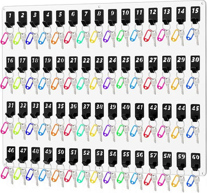 Acrylic Key Board with 60 No. Hooks Wall Mount Key Rack Holder Hanger Storage Collection for School, Garage, Car Dealer, Office, Hotel, Real Estate(Transparent)