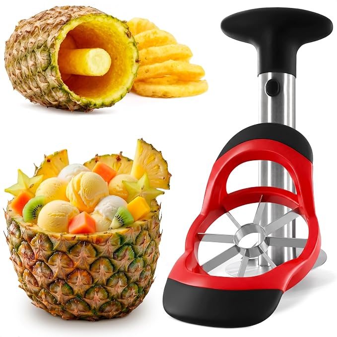 Pineapple Corer and Slicer, Apple Corer and Slicer Tool - Stainless Steel Fruit Cutter with Reinforced Thick Blade, Detachable Handle | Core Remover for Fresh Pineapple Rings, Diced Fruits and Apples