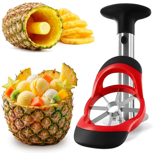 Pineapple Corer and Slicer, Apple Corer and Slicer Tool - Stainless Steel Fruit Cutter with Reinforced Thick Blade, Detachable Handle | Core Remover for Fresh Pineapple Rings, Diced Fruits and Apples