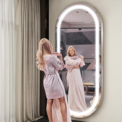 FENNIO Full Length Mirror with Lights, 80" x 36" LED Full Body Mirror, Wall Mounted Hanging Mirror with Lights for Bedroom, Salon, Dimmable & 3 Color Lighting, Tempered Glass