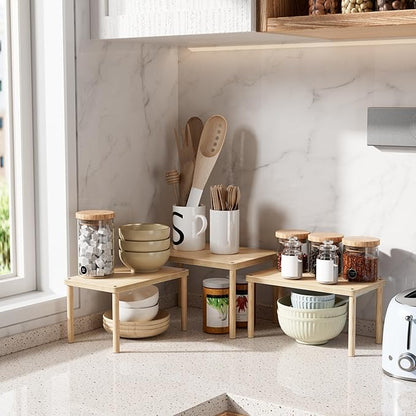 Cabinet Storage Organizer Shelf, Set of 3 Kitchen Cabinet Shelves, Stackable Cabinet Risers, Spice Rack Organizer for Countertop, Under Sink, Bathroom, Pantry Organization with Non-Slip Mat