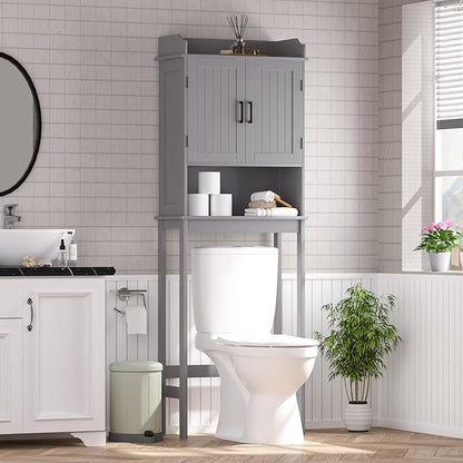 VEIKOU Over The Toilet Rack for Bathroom, Freestanding Over The Toilet Storage, Bathroom Cabinet Over Toilet w/Adjustable Shelf & Storage Rack, Grey