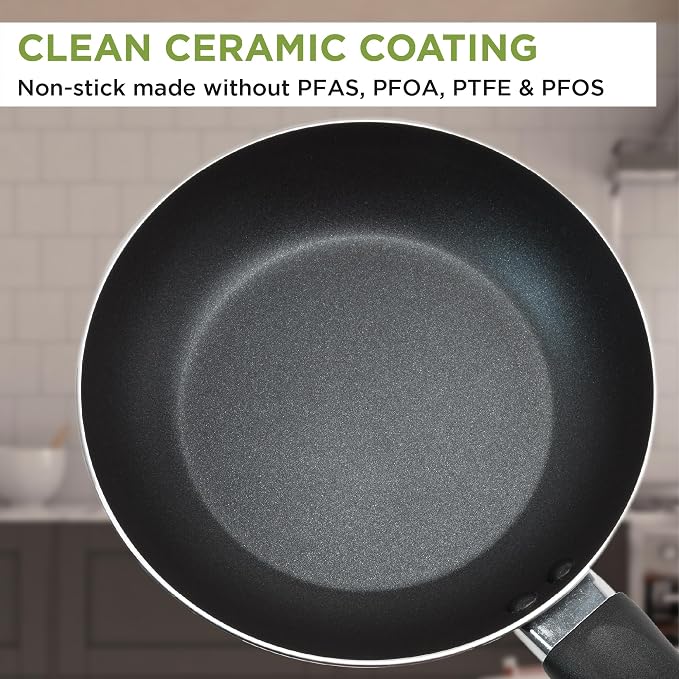 Ecolution Easy Clean Ceramic Nonstick Cookware Set, Dishwasher Safe Kitchen Pots and Pans Set, Comfort Grip Handle, Even Heating, and Ultimate Food Release, 26-Piece, Black
