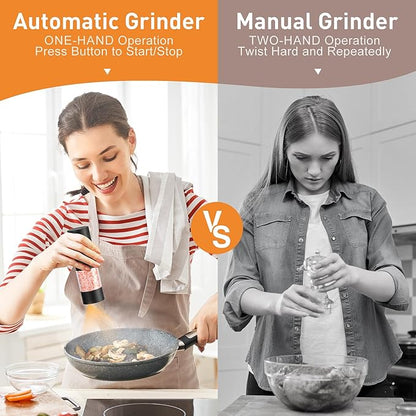 Electric Salt and Pepper Grinder Set, Rechargeable Automatic Pepper Mill Grinder with LED the Gifts for Women, Adjustable Coarseness shakers, One-Hand Operation for Kitchen Appliances Christmas Gifts