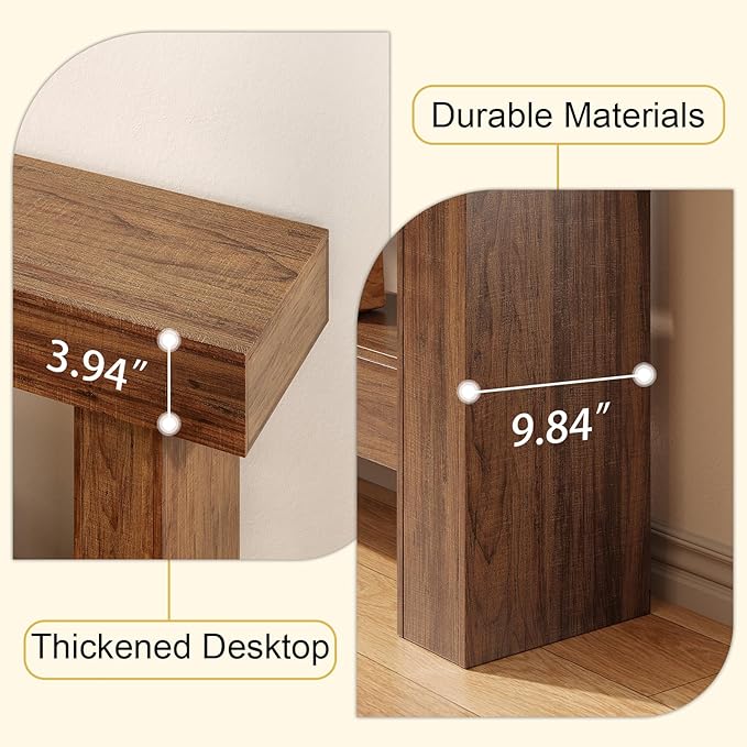 55 Inch Farmhouse Console Table,Wooden Rectangular Sofa Table Behind The Couch,Industrial Entryway Tables with Storage for Living Room,Entrance,Hallway (Brown)