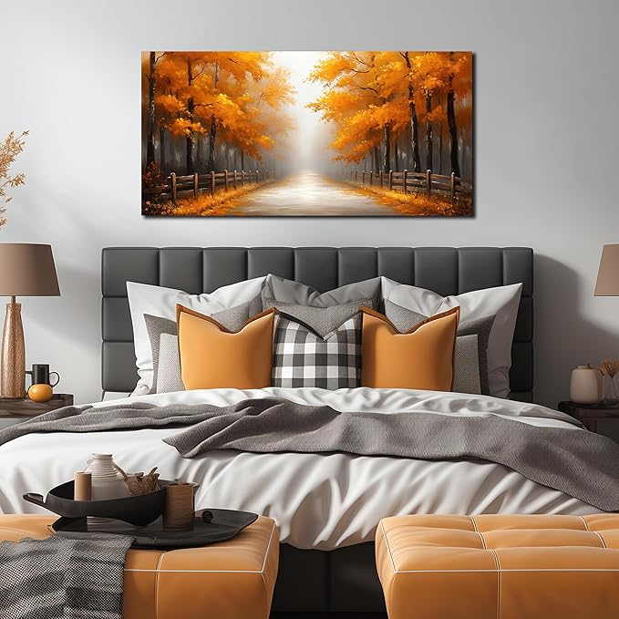 AUUZAIUA Forest Wall Art for Living Room Gold Misty Trees Landscape Large Artwork for Bedroom Office Modern Canvas Prints Ready to Hang 24"x48"