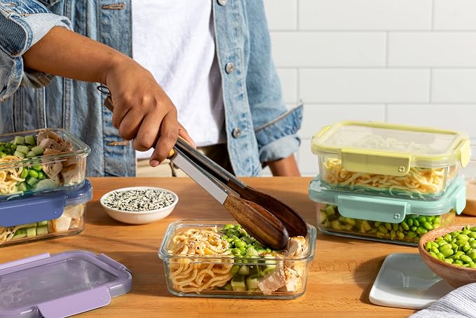 Ello Color Lock Glass Meal Prep Sets Leak-Proof Glass Food Storage Containers with Airtight BPA-Free Plastic Lids, Dishwasher, Microwave, and Freezer Safe